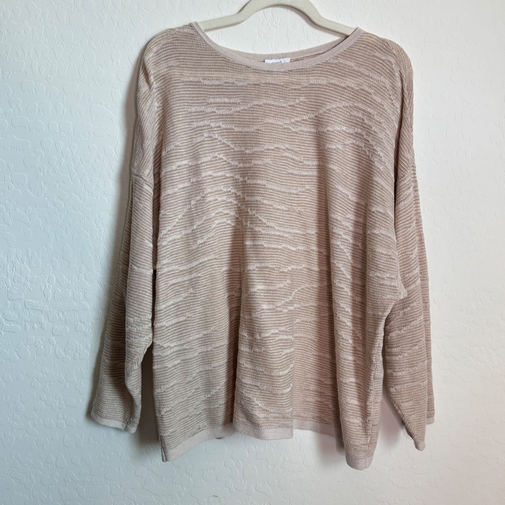 Pure J.Jill Linen Blend‎ Textured Wave Knit Sweater Beige XL Oversized Coastal